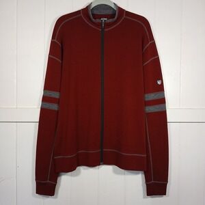 Kuhl Sweater 100% Merino Wool Full Zip Mock Striped Knit Men's XL Maroon Red LS*